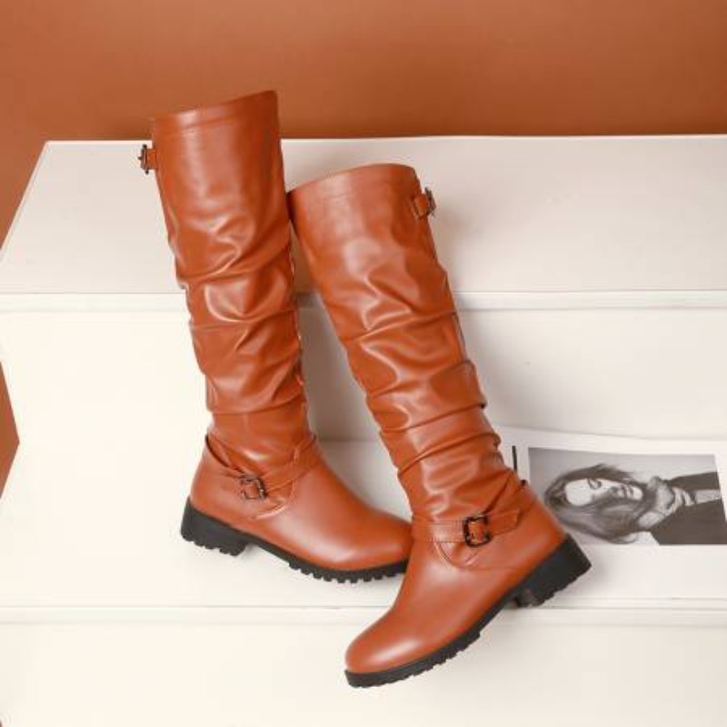 Women'S Shoes Yellow - Sepatu Bot Setinggi Lutut Kulit Ritsleting