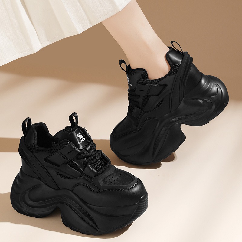 Wedge Heeled Sneaker - Sepatu Sneakers Wanita Hitam Platform Chunky