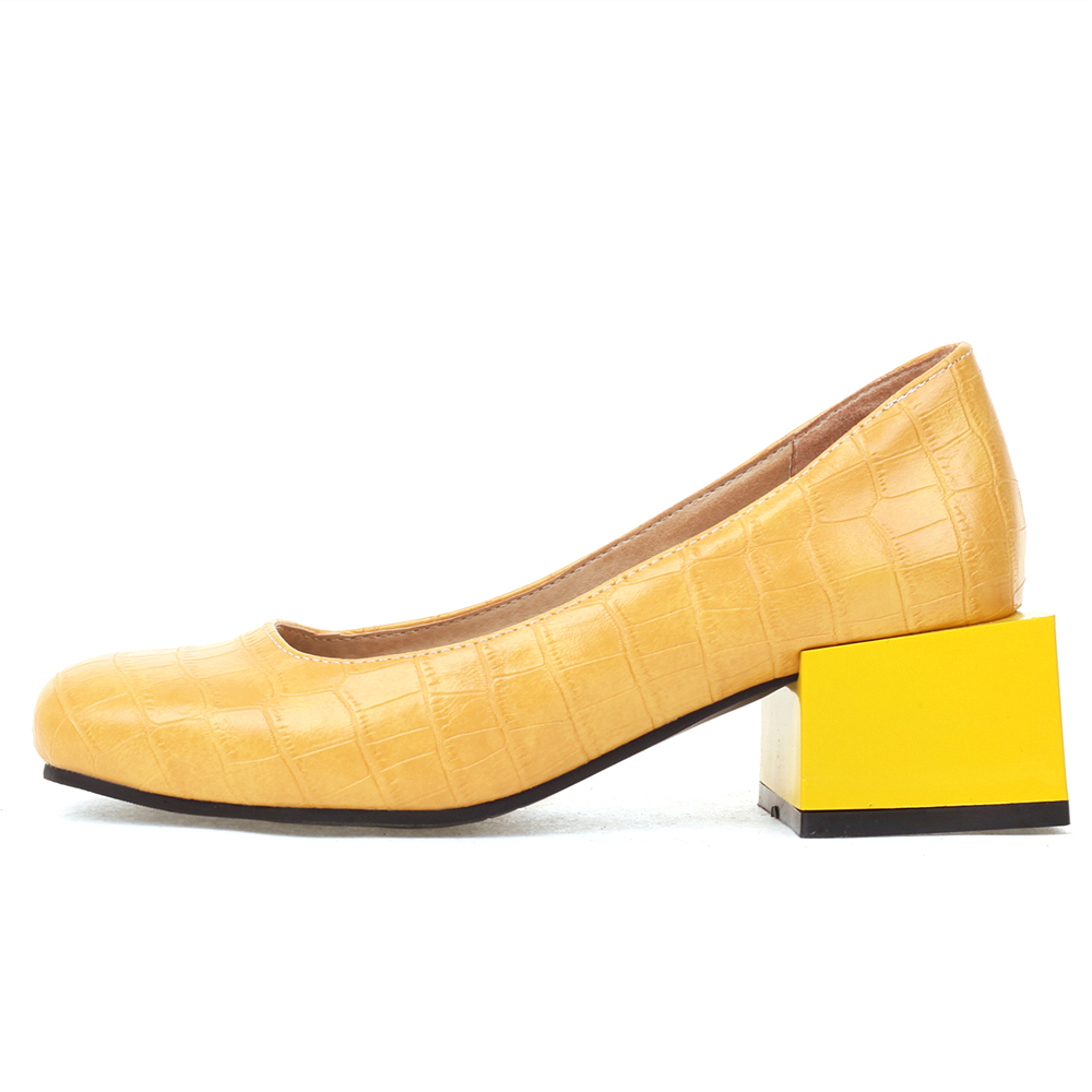 Sepatu hak rendah persegi eleg - Women'S Shoes Yellow ulasan dan harga